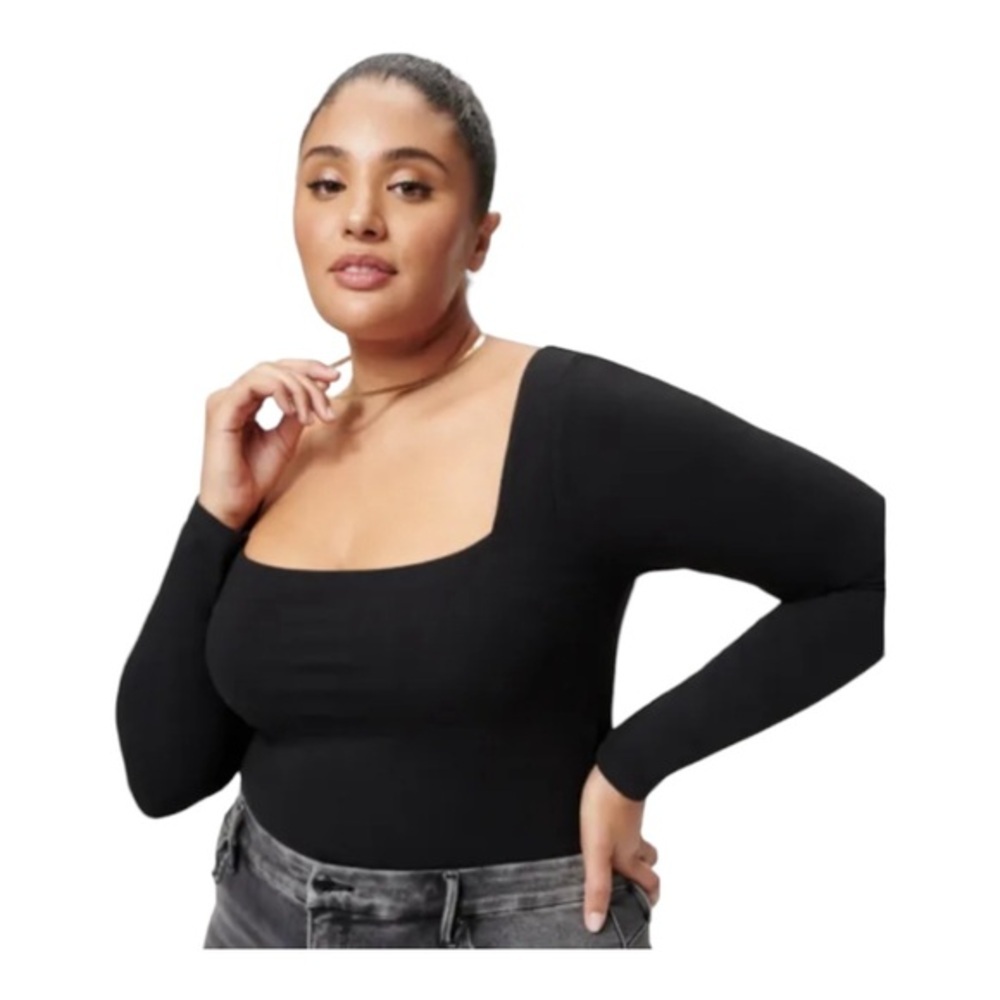 Good American Square Neck Long Sleeve Top‎ Black Fitted Size 3XL Sz 6